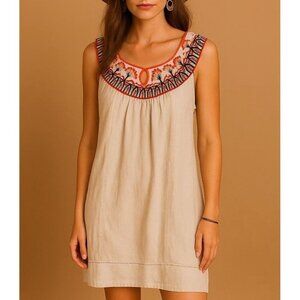 Anthropologie Floreat Embroidered Boho Sleeveless Dress Pockets Lined Detail